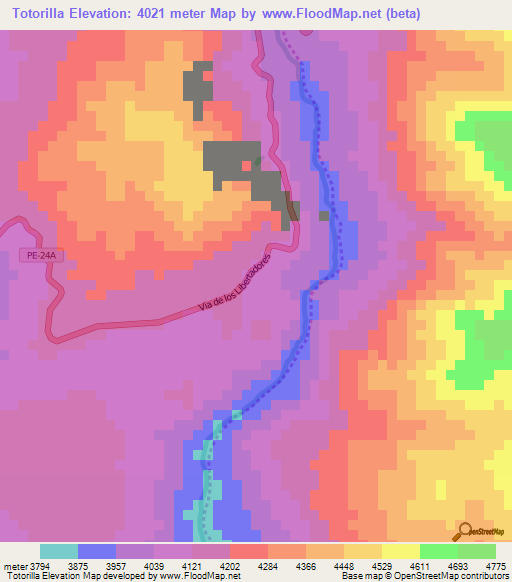 Totorilla,Peru Elevation Map