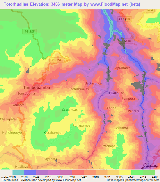 Totorhuailas,Peru Elevation Map