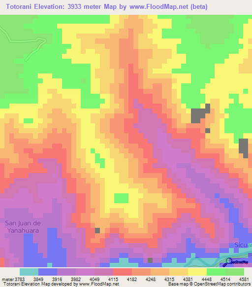 Totorani,Peru Elevation Map