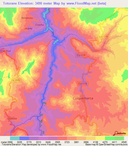 Totorane,Peru Elevation Map