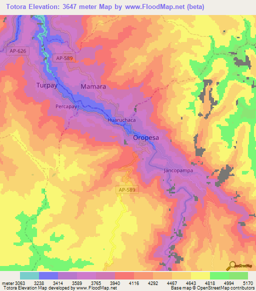 Totora,Peru Elevation Map