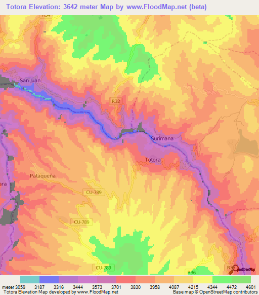 Totora,Peru Elevation Map