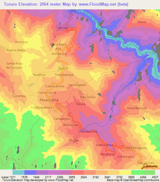 Toruro,Peru Elevation Map