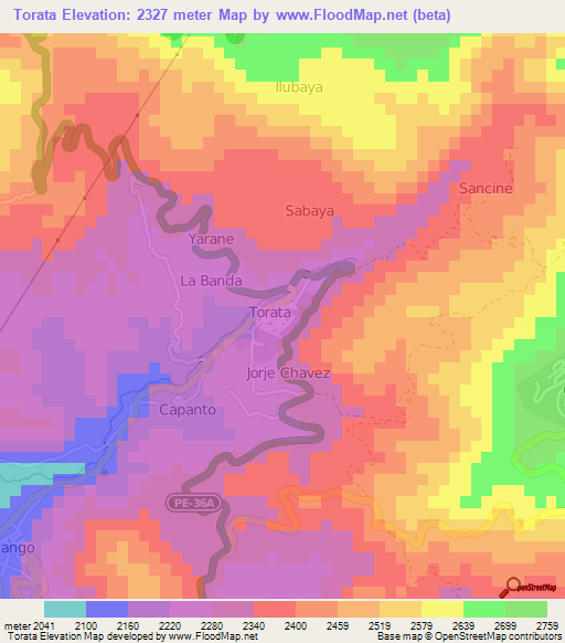 Torata,Peru Elevation Map
