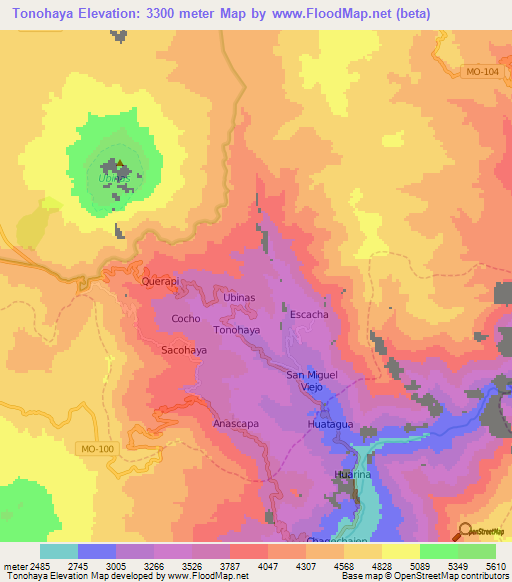 Tonohaya,Peru Elevation Map
