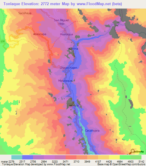 Tonlaque,Peru Elevation Map