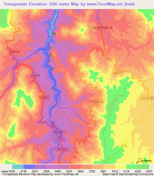 Tomaparada,Peru Elevation Map