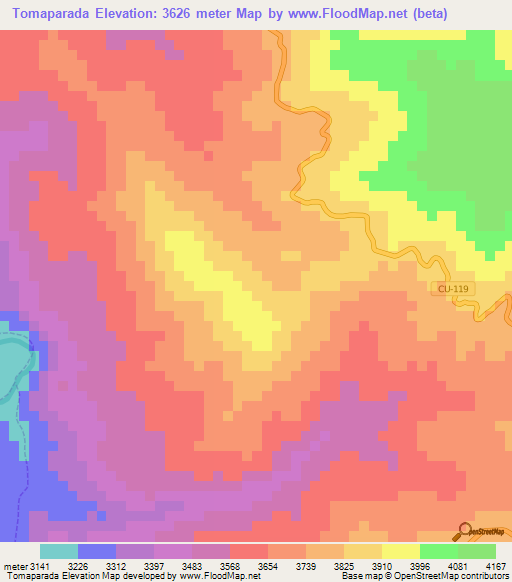 Tomaparada,Peru Elevation Map