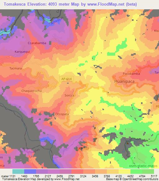 Tomakesca,Peru Elevation Map