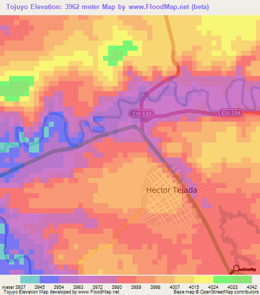 Tojuyo,Peru Elevation Map