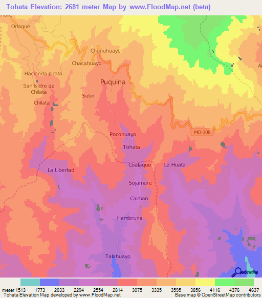 Tohata,Peru Elevation Map