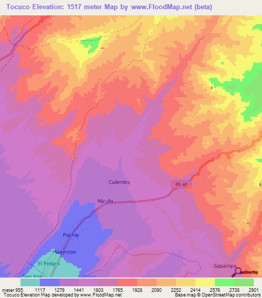Tocuco,Peru Elevation Map