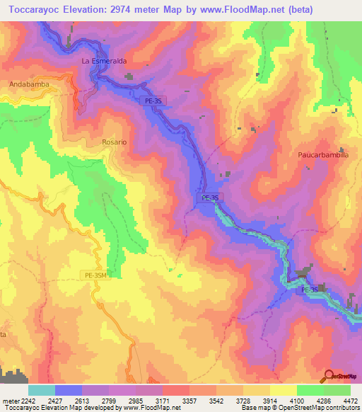 Toccarayoc,Peru Elevation Map
