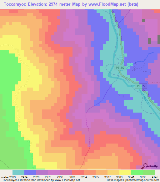 Toccarayoc,Peru Elevation Map