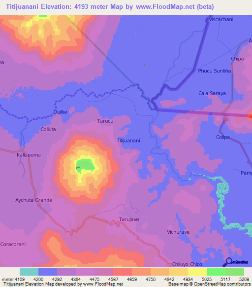 Titijuanani,Peru Elevation Map