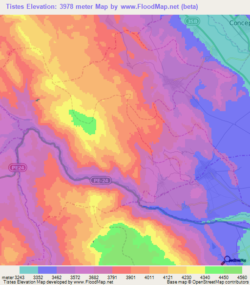 Tistes,Peru Elevation Map