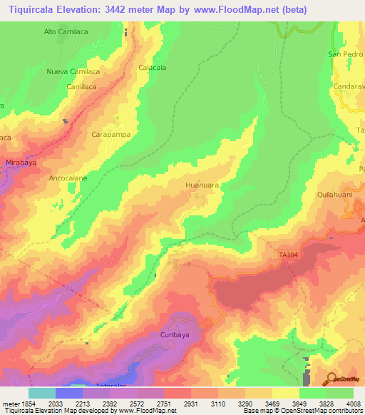 Tiquircala,Peru Elevation Map