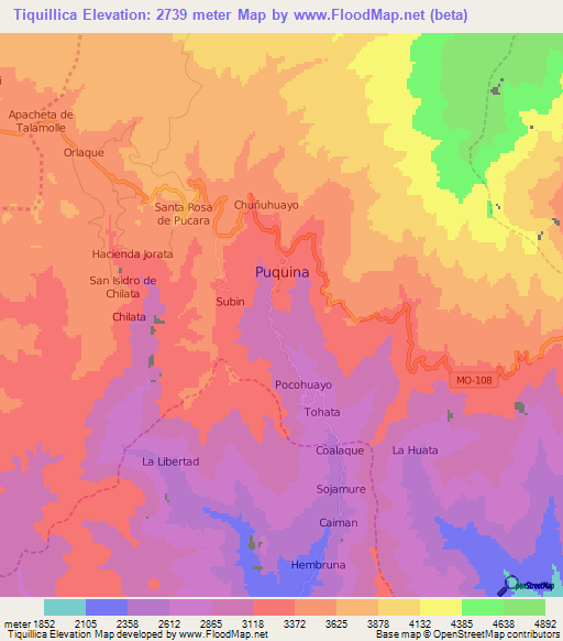 Tiquillica,Peru Elevation Map