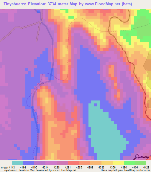 Tinyahuarco,Peru Elevation Map