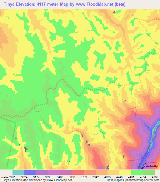 Tinya,Peru Elevation Map