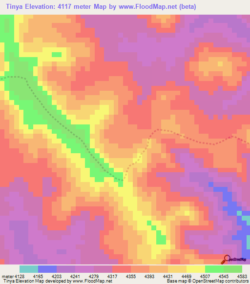 Tinya,Peru Elevation Map
