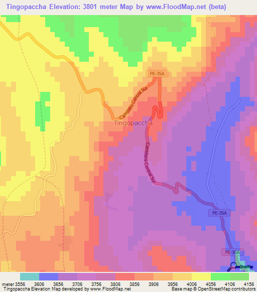 Tingopaccha,Peru Elevation Map