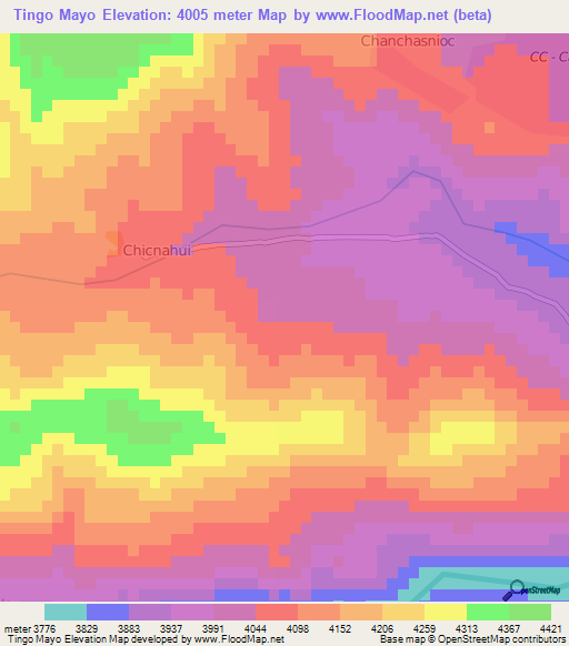 Tingo Mayo,Peru Elevation Map