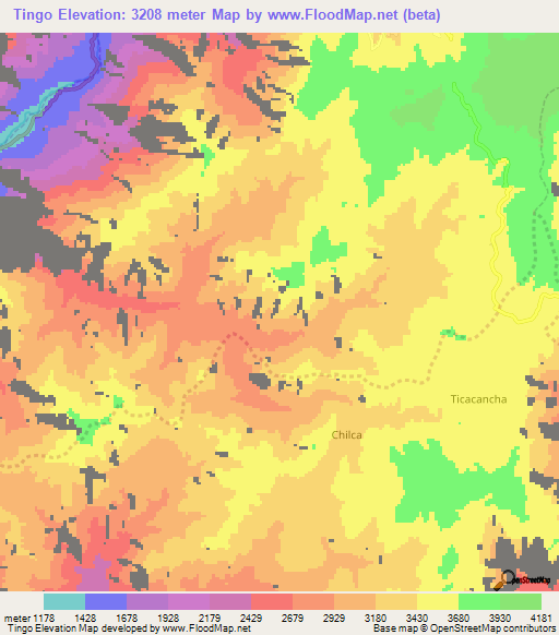 Tingo,Peru Elevation Map