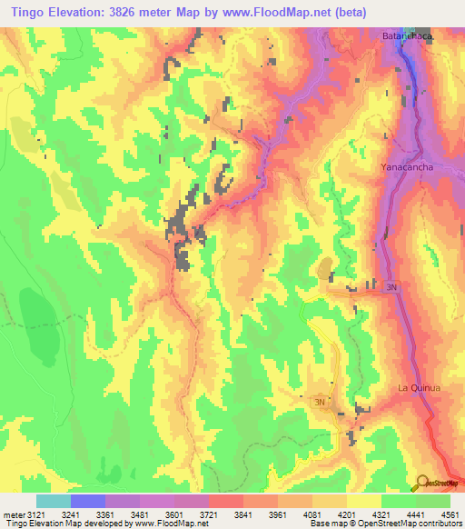 Tingo,Peru Elevation Map