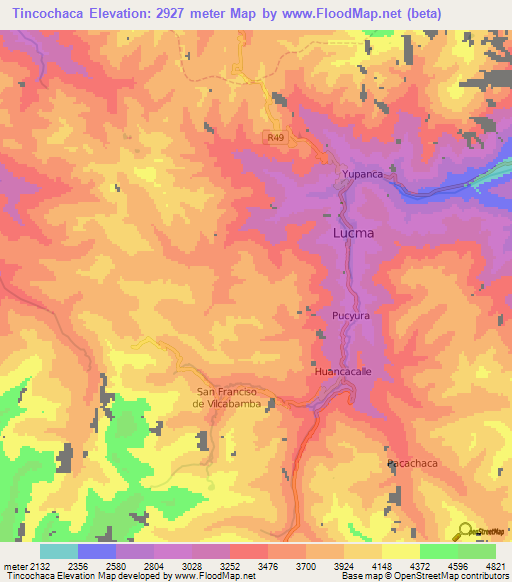 Tincochaca,Peru Elevation Map