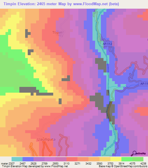 Timpin,Peru Elevation Map