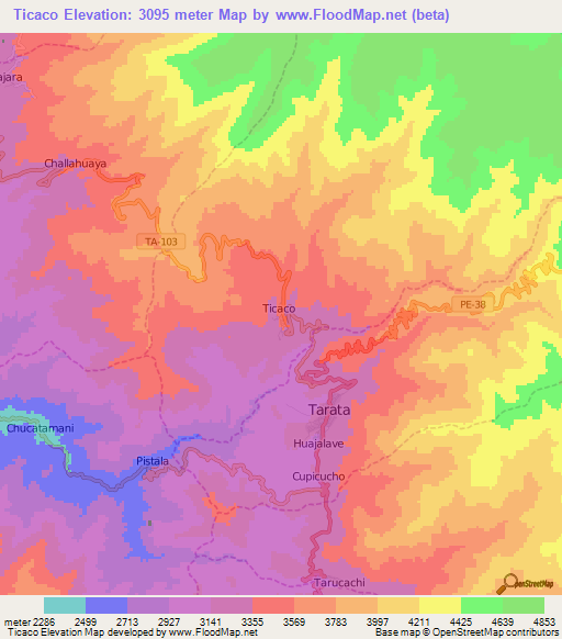 Ticaco,Peru Elevation Map