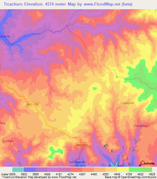 Ticachuro,Peru Elevation Map
