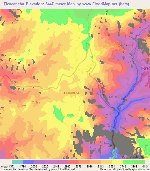 Ticacancha,Peru Elevation Map