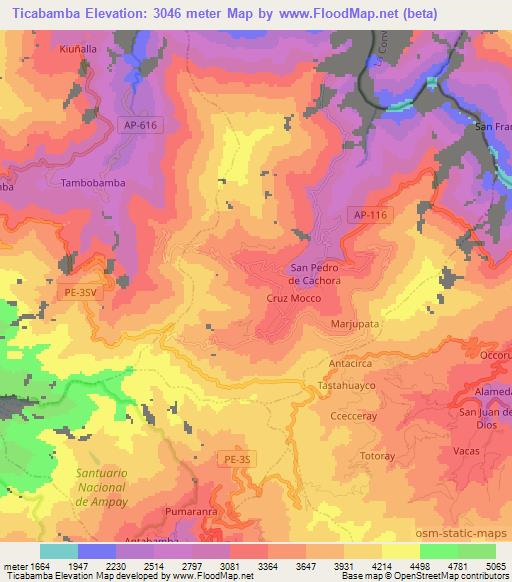 Ticabamba,Peru Elevation Map