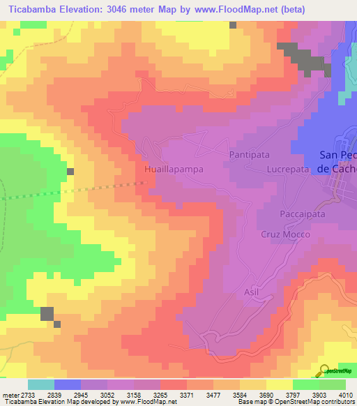 Ticabamba,Peru Elevation Map