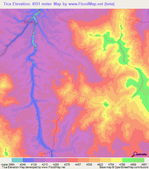 Tica,Peru Elevation Map