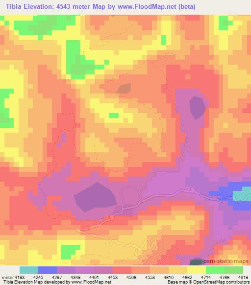 Tibia,Peru Elevation Map
