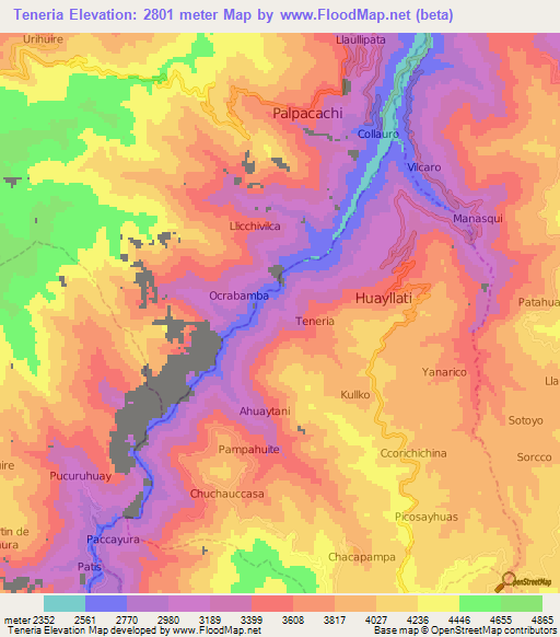 Teneria,Peru Elevation Map