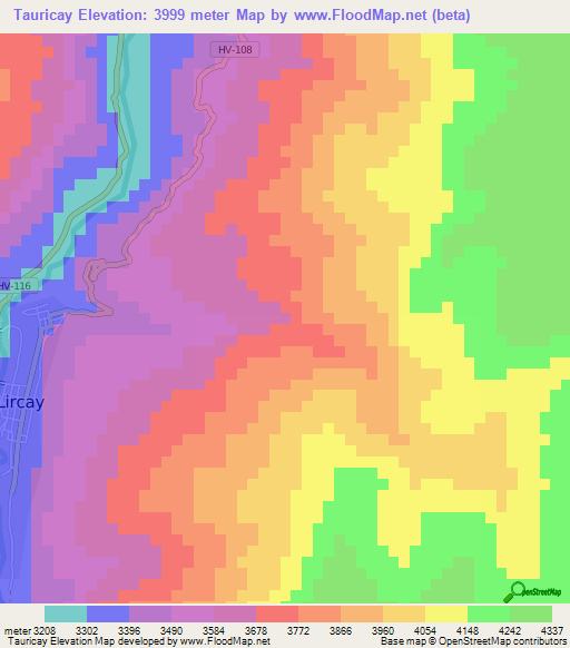 Tauricay,Peru Elevation Map