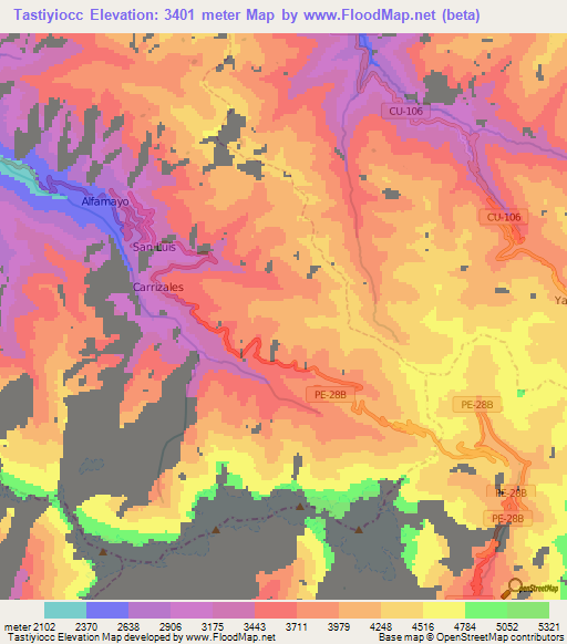 Tastiyiocc,Peru Elevation Map