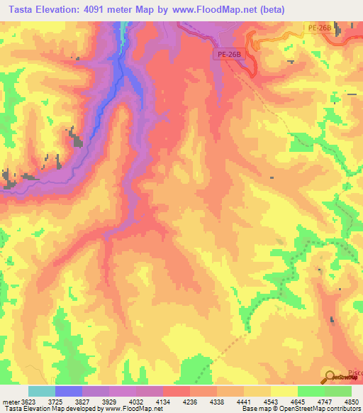 Tasta,Peru Elevation Map