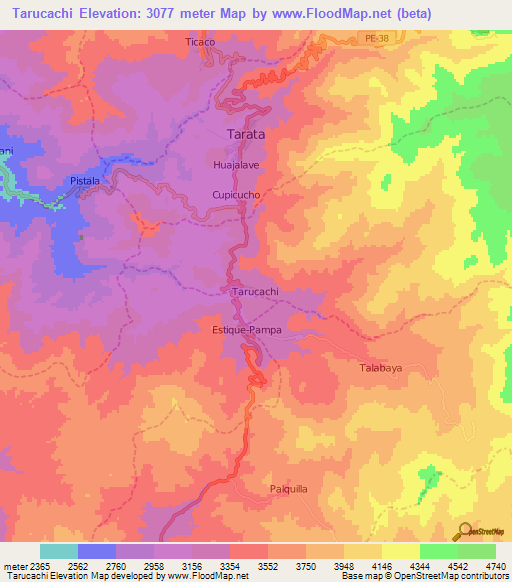 Tarucachi,Peru Elevation Map