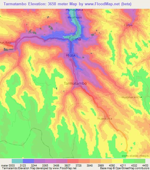 Tarmatambo,Peru Elevation Map