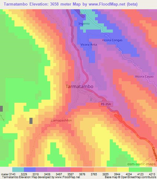 Tarmatambo,Peru Elevation Map