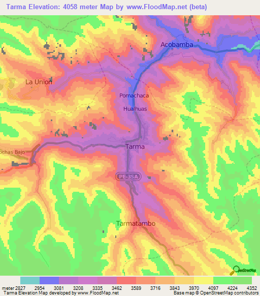 Tarma,Peru Elevation Map