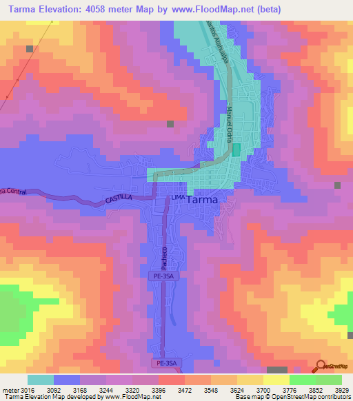 Tarma,Peru Elevation Map