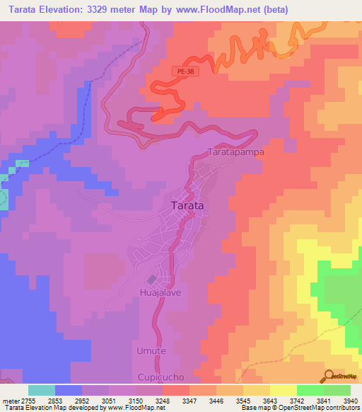 Tarata,Peru Elevation Map