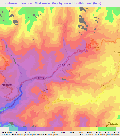 Tarahuasi,Peru Elevation Map