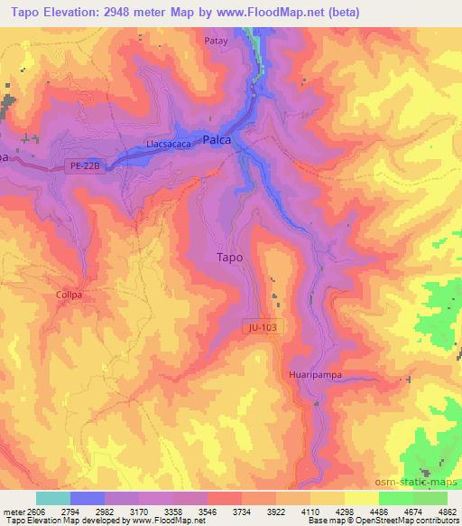 Tapo,Peru Elevation Map